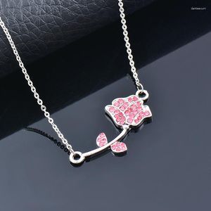 Choker LEEKER Rose Flower Rhinestone Necklace For Women Silver Color Jewelry Chain Wedding Accessories