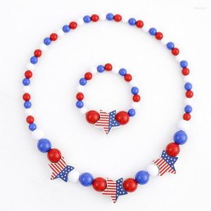 Collier ras du cou patriotique en perles de bois pour femmes, rouge, blanc, bleu, drapeau américain et étoile, bijoux pour le jour de l'indépendance, vente en gros