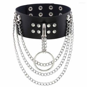 Tour de cou Punk cuir 50mm large trois couches couleur argent chaîne avec anneau Rivet sans épines décoration collier cou bijoux pour femmes