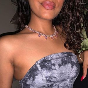 Gargantilla rosa rosa corazón meñique flecha CZ collar de cadena de eslabones cubanos 2022 Iced Out Bling Hiphop moda de lujo 32 10cm joyería de mujer