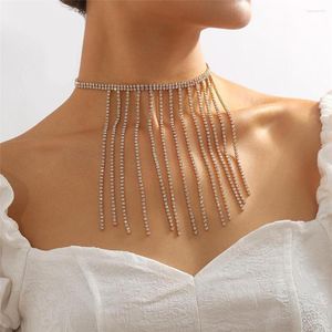 Gargantilla Sexy lujosa con diamantes de imitación, collar largo con borlas para mujer, moda de banquete, adornos de joyería grandes de cristal al por mayor