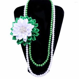 Tour de cou Solide Blanc Vert Soie Ruban Corsage Fleur Les Liens Incorporés Colliers De Perles