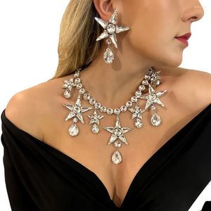 Gargantilla de estrellas, collar de diamantes completo, conjunto de pendientes, boda, novia, diamantes de imitación, accesorios de fiesta de cristal para mujer