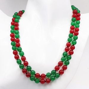 Gargantilla llamativa collar de cadena de cuentas largas para mujer Jades de piedra natural 8mm jaspes redondos collares de hebra de calcedonia joyería 36 