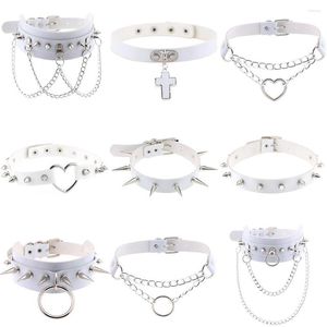 Choker White Necklace For Women Vintage Gothic Leather Jewelry Goth Stainless Steel Chain Collar Punk Men Neck Accessories