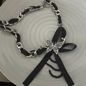 Gargantilla Y2k cinta de Metal trenzado a mano collar de mariposa para mujeres personalidad dulce cadenas frescas collares góticos joyería gótica