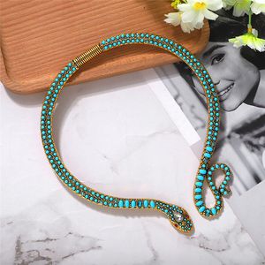 Sautoirs Bleu Turquoise Micron Pave Serpent Collier Antique Egypte Style Cléopâtre Pliable Collier Sexy Sauvage Ras Du Cou Serpent Collier 230921