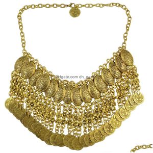 Sautoirs Style bohème Antique Sier / Alliage d'or Mode Chunky Colliers Sculpté Fleur Gland Pièces Pendentif Bib Déclaration Nec Dhgarden Dhaai