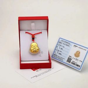 Sautoirs marque certifié réel 999 solide pur or jaune 24K bouddha pendentif Jade naturel corde chaîne collier pour hommes femmes bijoux cadeaux 231129