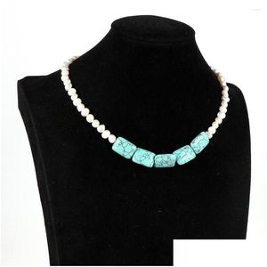 Sautoirs Ras Du Cou De Luxe Femmes Perles D'eau Douce Collier Recturquoise Quartz Gemme Perlé Partie De Mariage Bijoux Drop Delivery Neckl Dh2B6