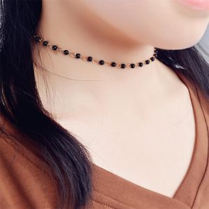 Gargantillas de moda, collar de clavícula con cuentas de cristal negro, hilo corto Simple para mujer, joyería Bohemia para mujer, venta al por mayor Morr22