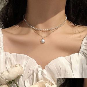 Sautoirs Mode Élégant Perle Collier Collier Simple Style Mignon Double Couche Chaîne Pendentif Femme Bijoux Accessoires Drop Livraison N Dhojh