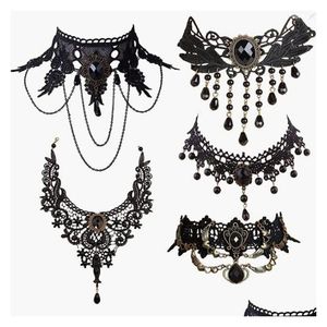 Sautoirs Gothique Punk Dentelle Collier Ras Du Cou Pour Les Femmes Rétro Clavicule Chaîne Halloween Collier Steampunk Bijoux Cadeau Fille Drop Delivery N Dhnus