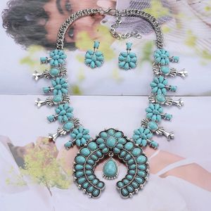 Sautoirs Indien Turquoise Déclaration Grand Collier Ras Du Cou Femmes Bohème Grand Collier Maxi Chunky Vintage Collier Bijoux Ensembles 231115