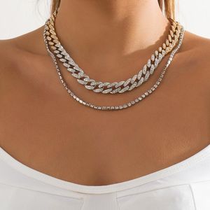 Sautoirs Lacteo mode chaîne cubaine couleurs mélangées clavicule collier ras du cou pour femmes Vintage strass bijoux en gros