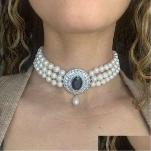 Colliers de perles naturelles véritables pour femmes, trois brins, chaîne de pull classique, cadeau de noël, 221130, livraison directe, bijoux Dhzv3
