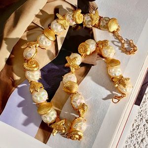 Colliers de perles rétro Seashell Conch Starfish pour chaîne de clavicule en métal de couleur or pour femmes bijoux Europe et Amérique 230927
