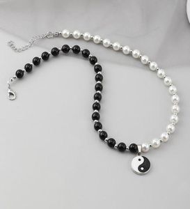 Chokers perles rondes de perle yin yang taichi pendentif chaîne en acier inoxydable collier unisexe couple bijoux femmes masses 1838706