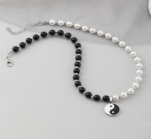 Sautoirs perles rondes Yin Yang Taichi pendentif chaîne en acier inoxydable unisexe collier couple bijoux femmes hommes 7413933