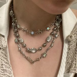 Gargantillas Y2K Retro Kpop Sier Color Collares colgantes para mujeres Gótico Zircon Corazón Cruz Borla Collar Punk Clavícula Gargantilla Joyería Dhujl