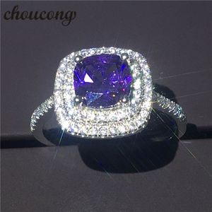 Choucong mode coussin coupe 3ct violet Diamonique zircon bijoux 925 en argent sterling anniversaire bague de mariage pour les femmes