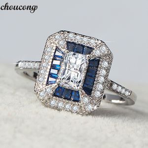 Choucong princesse bague bleu 5A Zircon cristal 925 argent sterling anniversaire mariage bagues pour femmes hommes doigt bijoux