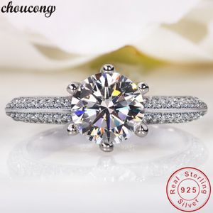 choucong Six Griffes Promise Ring 925 sterling Silver 1ct Diamond Engagement Wedding Band Anneaux Pour Femmes Bijoux