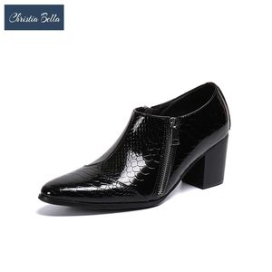 Christia Bella Designer Noir En Cuir Véritable Hommes Robe Chaussures À Talons Hauts Parti Hommes Chaussures Club Danseur Épais Talon Mâle Cheville Bottes 220816