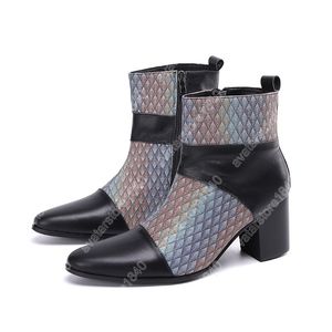 Christia Bella mode haut talon hommes bottes discothèque fête homme chaussures habillées en cuir véritable talon épais Jazz danseur bottines