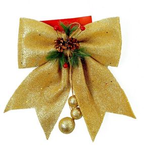 Grands nœuds de noël, rouge et or, ruban à paillettes scintillantes, décoration d'arbre de noël, ornement de fête, 4 couleurs