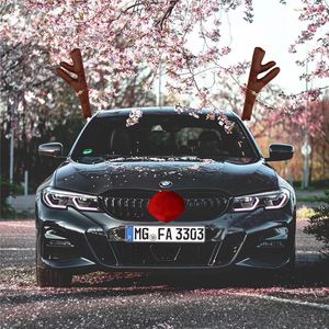 Astas de decoración de coche de Navidad Nueva decoración súper linda de dibujos animados adornos de oreja de ciervo de nariz roja