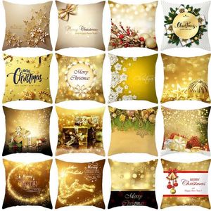 Housse de coussin de noël doré cerf joyeux décoration pour la maison Navidad cadeau de noël ornement année 2022 211105