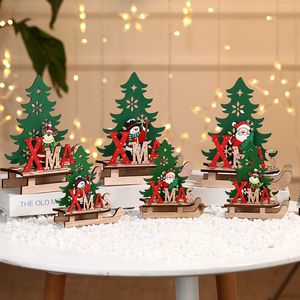 Decoración navideña hecha a mano de madera ensamblada reno reno trineo bricolaje ornamento santa claus alk muñeco de nieve adornos navideños fiesta de fiesta regalo JY0650