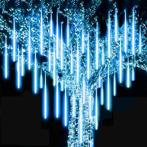 Decoración de Navidad Cuerdas de luces Lluvia de meteoritos Luces de tira de tubo de lluvia para árbol Decoración de jardín al aire libre 50 cm Colorido Azul Blanco cálido 8 rayas / piezas