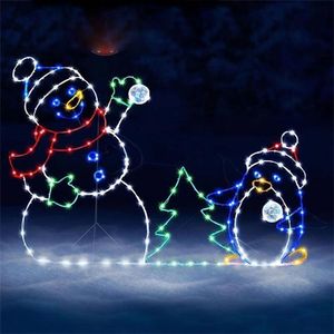 Décorations de Noël 1 PCs En Plein Air Bonhomme De Neige Light Up LED Silhouette Lampe De Jardin Décoration De Noël DIY Pelouse s String Frame 221114