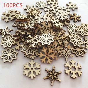 Décorations de noël 100 pièces en bois naturel artisanat pendentif suspendu ornement renne arbre de noël flocons de neige année décor maison