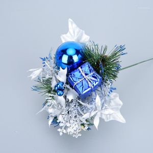 Decoraciones navideñas, 10 Uds., paquete de regalo de flores artificiales DIY, tambor pequeño, cono de rama de pino, adorno para el hogar, festivales, decoración de árboles, suministros para fiestas