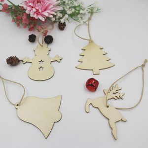 Adornos navideños 10 Uds exquisito adorno colgante de madera con cuerdas lindo ciervo colgante patrón de muñeco de nieve hogar año decoración DIY