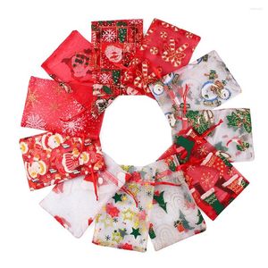 Decoraciones navideñas 10pcs organza cnady bag noel paquete de regalos de regalo de regalos de regalos de regalos favores de embalaje empacables
