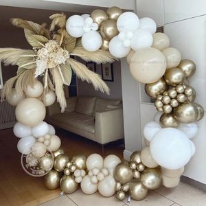 Décorations de Noël 120pcs rustique beige ballon guirlande kit chrome or décorations d'anniversaire de mariage blanc sable Globos bébé douche fête toile de fond 221201