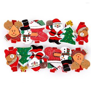 Décorations de Noël 12pcs motif mignon clips en bois cadeaux pinces à linge trombone signets apprentissage fournitures de bureau