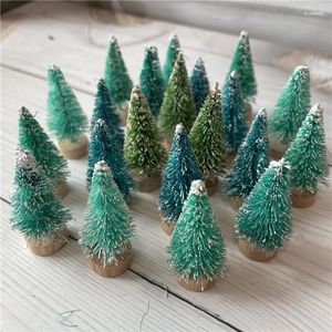 Decoraciones navideñas 12 unids/lote mini árbol sisal seda cedro decoración del hogar 4,5 cm pequeño Papá Noel nieve escarcha casa de pueblo 2023 año suministros de Navidad