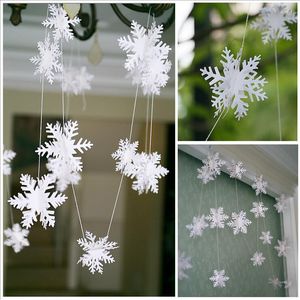 Adornos navideños 12 uds/cadena papel de tarjeta 3D adornos de copos de nieve blancos guirnalda vacaciones fiesta decoración del hogar ZQ674287