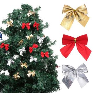 Decoraciones navideñas 12x Nudo de mariposa roja colgante Adornos de árbol con lazo dorado y plateado Decoración de regalo de fiesta de Navidad de año