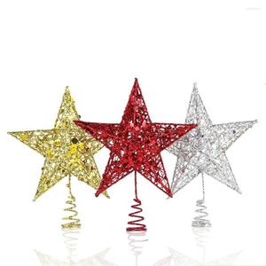 Adornos navideños de 15/20cm para árbol, estrella para el hogar, Navidad, oro, rojo, plata, brillo, hierro, año 2023