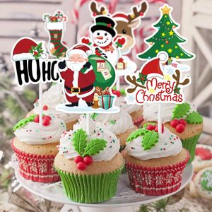 Decoraciones navideñas 16 piezas Adornos de pastel de dibujos animados Santa Claus Árbol de Navidad Cupcake Topper para decoración Fiesta en casa Noel Navidad 231027
