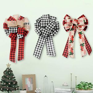 Decoraciones navideñas 1 Uds. Bowknot árbol de Navidad hilo Streamer coche camión rojo negro cuadros para envolver regalos arco arpillera DIY artesanía