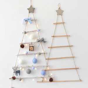 Adornos navideños para niños, 1 Uds., árbol DIY, adornos colgantes de madera con estrella y cuerda, decoración creativa de Navidad para árboles de pared