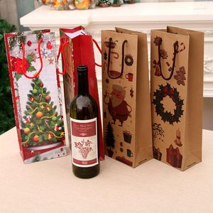Decoraciones navideñas, 1 Uds., bolsas de regalo para vino con asas, bolsa para botellas de Navidad, conjunto de envoltura, diseños de árbol de Papá Noel y muñeco de nieve para decoración