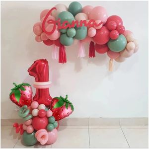 Weihnachtsdekorationen 1 Satz Luftballons mit Erdbeermotiv, Baby-Mädchen, 1. Geburtstag, Party-Dekoration, Latex, rote Zahlenballons, Duschzubehör 231023
